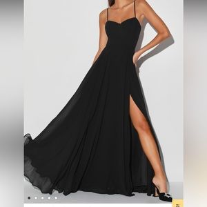 Lulus Cause for Commotion black pleated bustier maxi dress